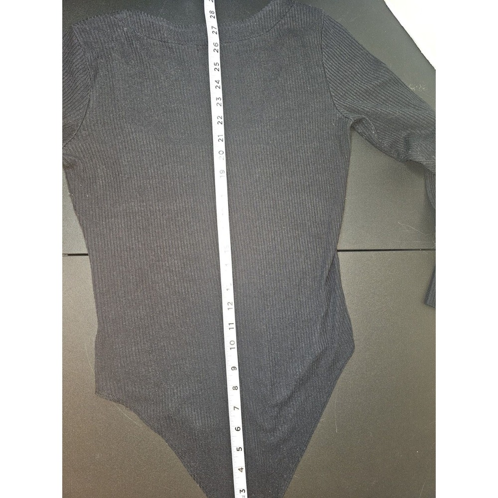 Faherty Monroe Black Scoop Neck Ribbed  Bodysuit Size M Long Sleeve Pullover - Picture 4 of 7